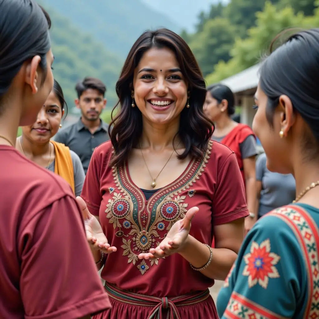 Heya, the social coordinator of Best of Northeast, laughing with locals in Northeast India.