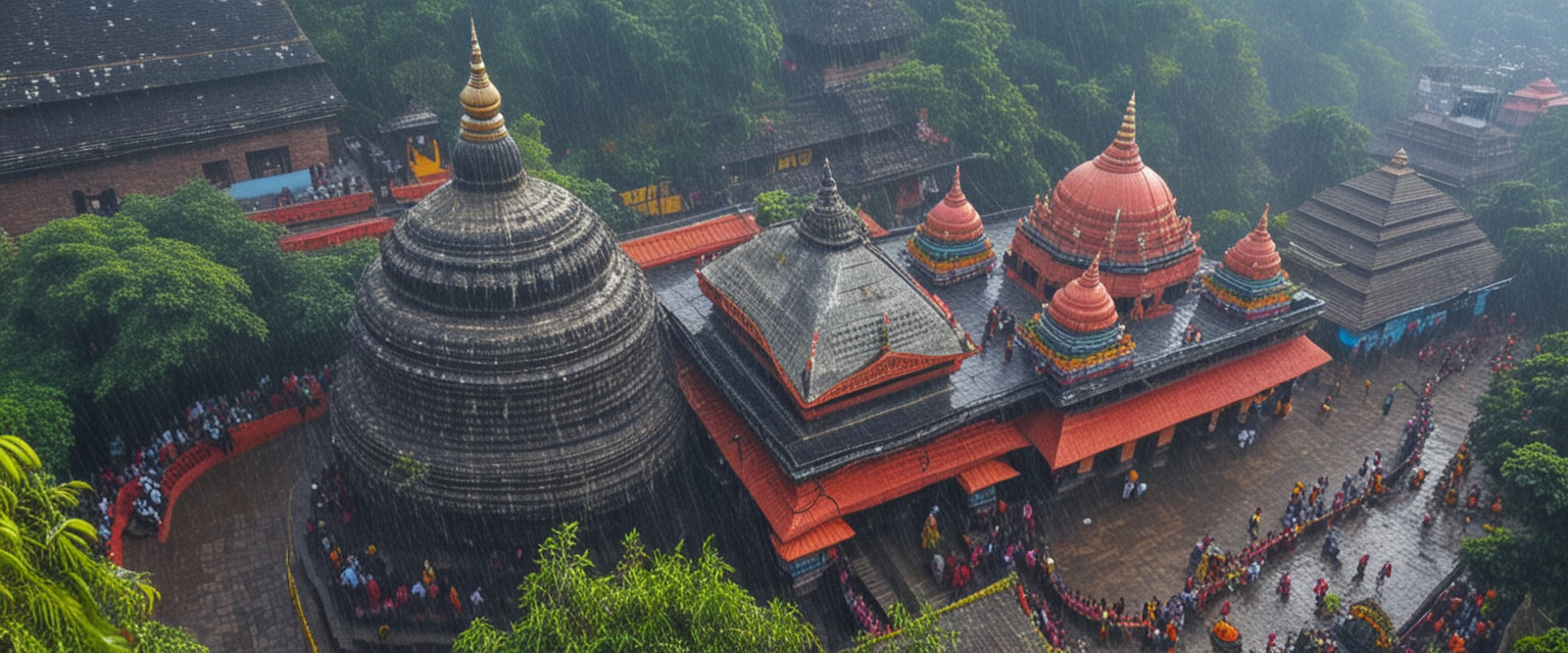 Rainfall over Kamakhya temple during rainy season (June to September)