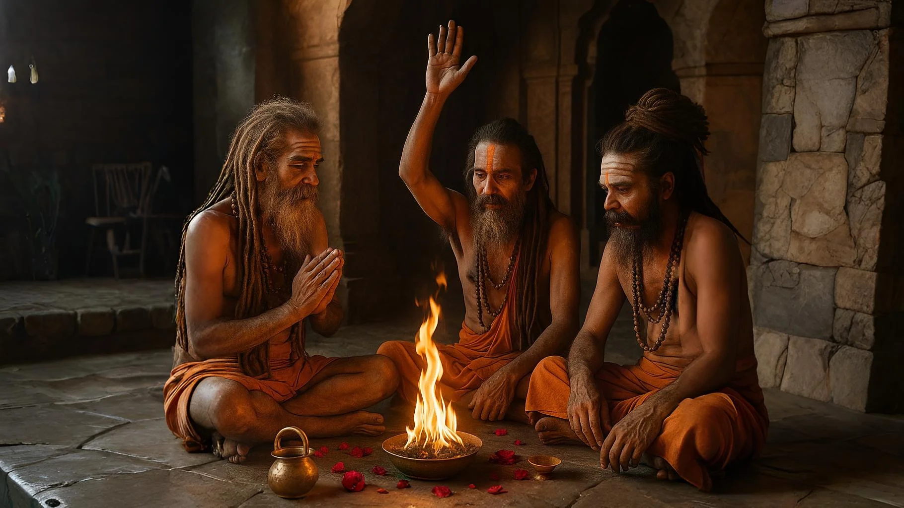 A group of Tantrik performing ritual at a Temple