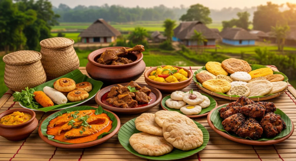 Discover Assam’s Flavors- The Ultimate List of Must-Try Dishes-Masor Tenga, Hanhor Mangxo, Aloo Pitika, Pitha, Til Diya Gahori 2 Masor Tenga, Hanhor Mangxo, Aloo Pitika, Pitha, Til Diya Gahori