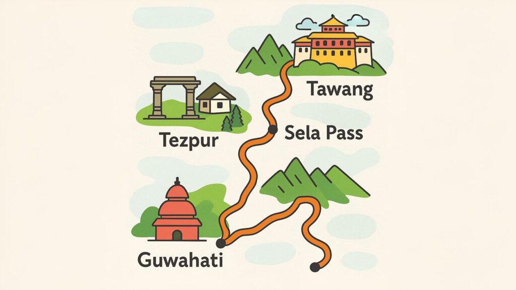 Guwahati to Tawang road trip, entitled A Scenic Road Trip to the Heart of Monastic Magic Guwahati to Tawang road trip, entitled " A Scenic Road Trip to the Heart of Monastic Magic.