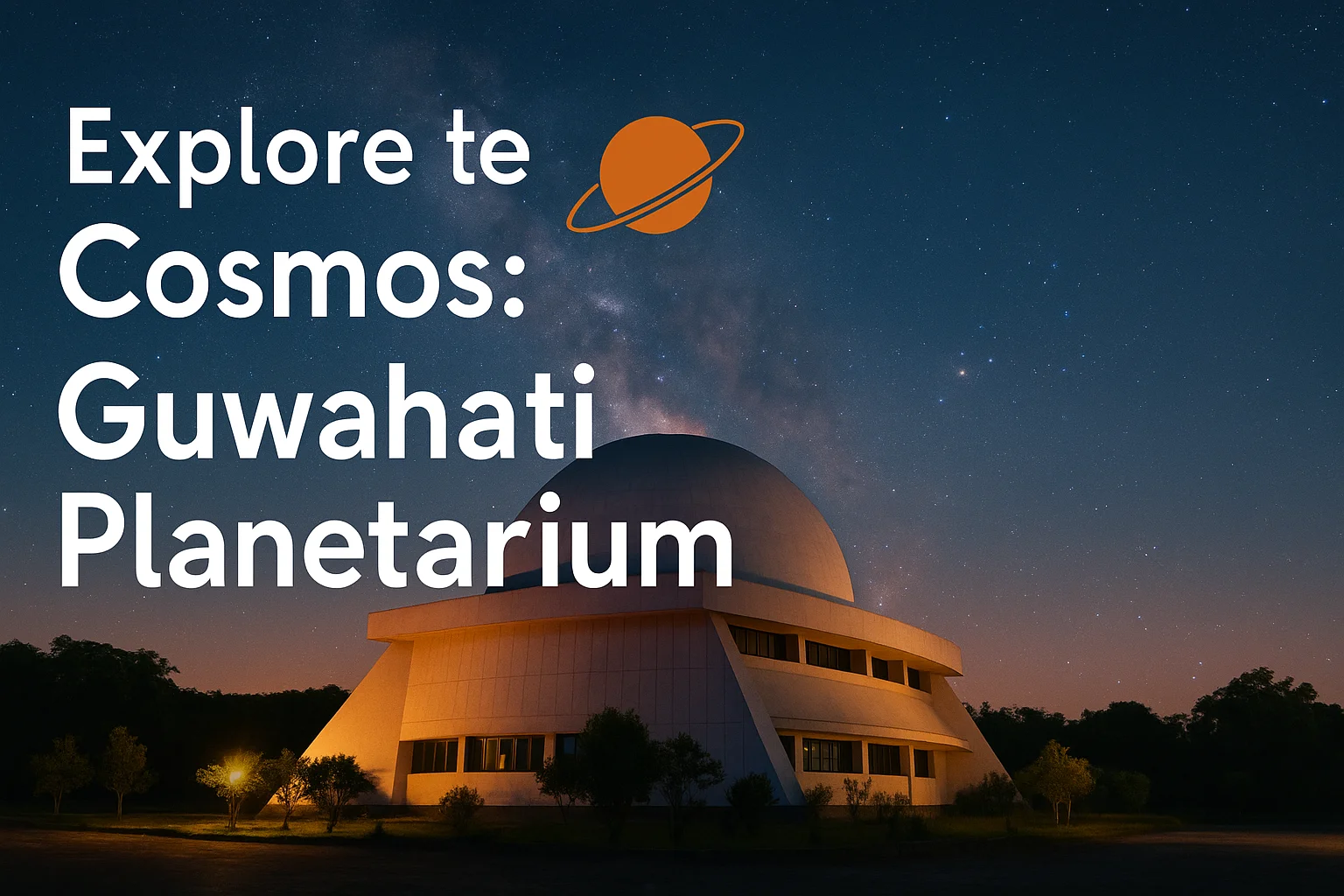 Exterior view of Guwahati Planetarium under a starlit sky in Assam, India.