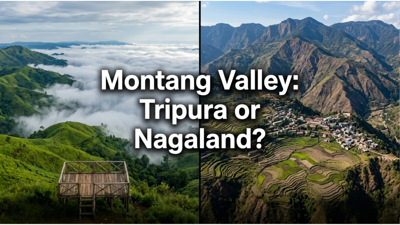 Comparison of Montang Valley: Tripura or Nagaland Pfutsero showing floating clouds and highland views