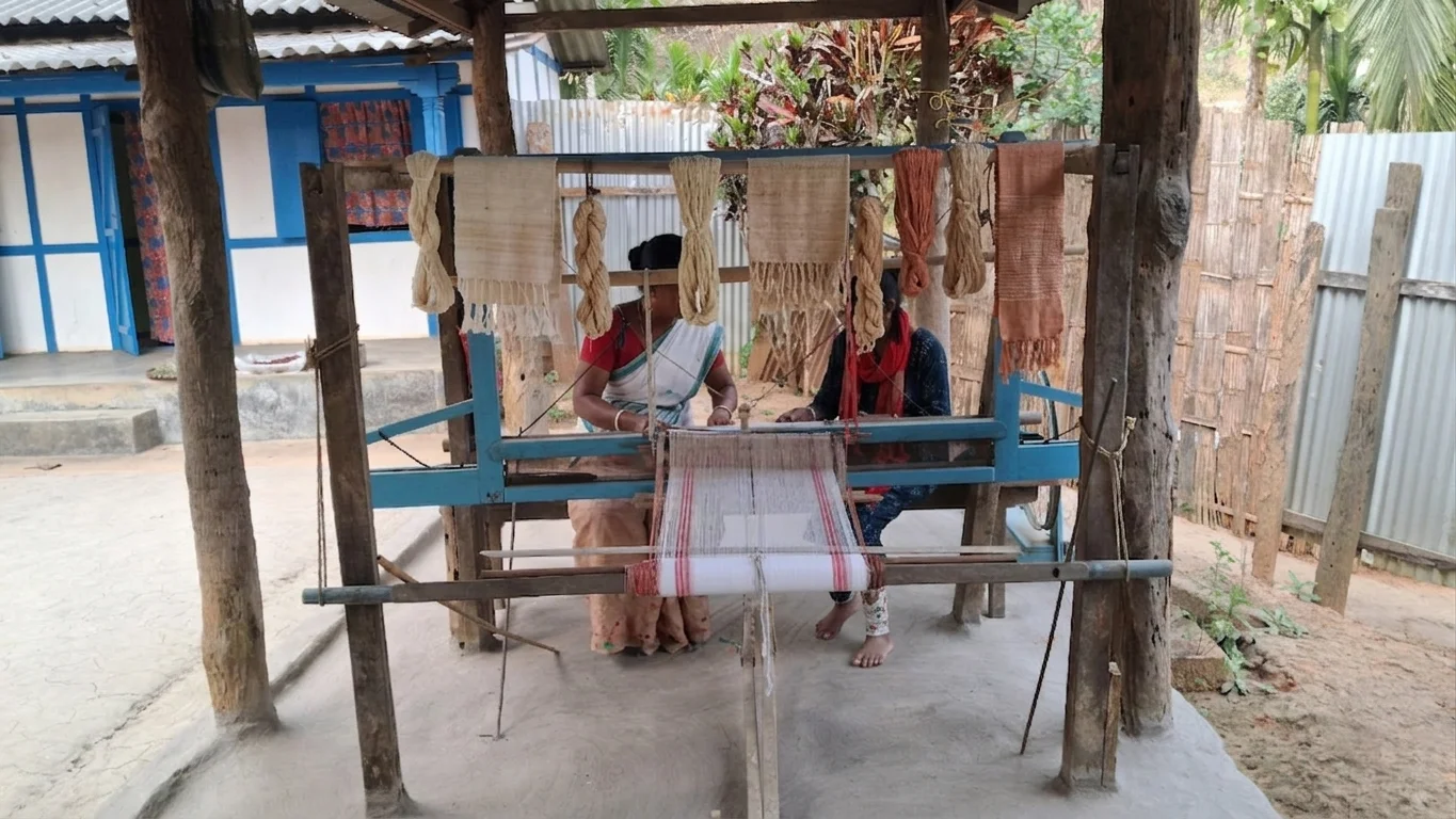 Learning traditional Rabha handloom weaving during a village stay experience near Guwahati