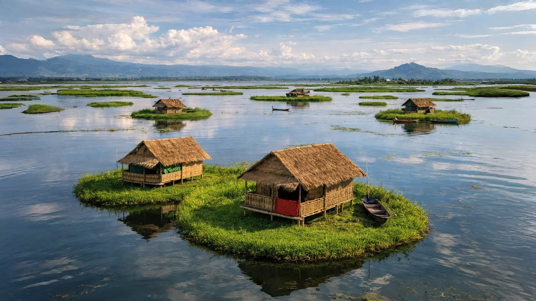 Floating homestay on Loktak Lake phumshang house