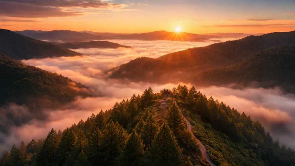 Glory Peak sunrise at Pfutsero, Nagaland’s highest town, with panoramic views of mist‑covered valleys and the Patkai range
