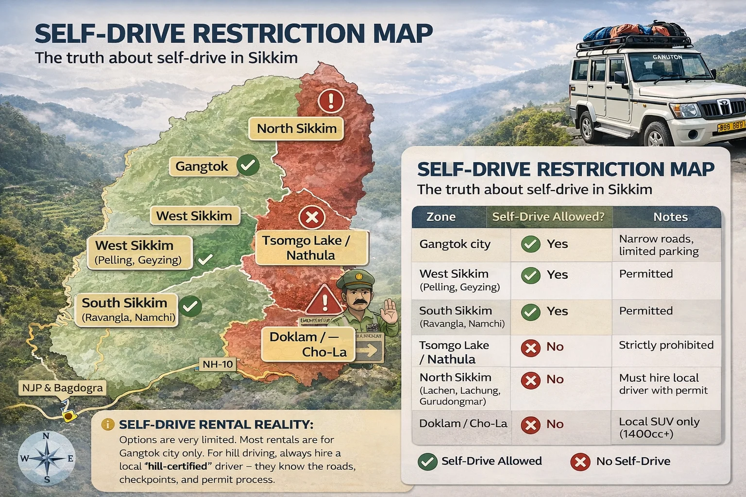 Map and Infographic: Reality of Self-drive car/rental (Sikkim)