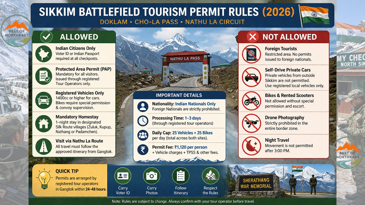 Infographic: Permit rules for visiting Doklam and Cho-La battlefield tourism zone in Sikkim