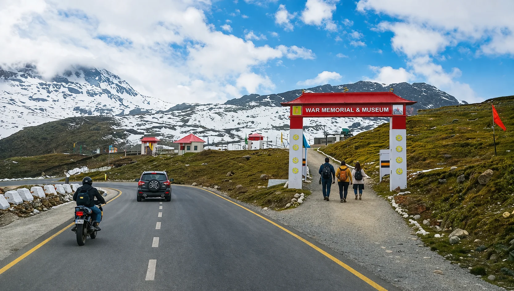 Road to Sherathang War Memorial and museum on the Nathu La route in East Sikkim